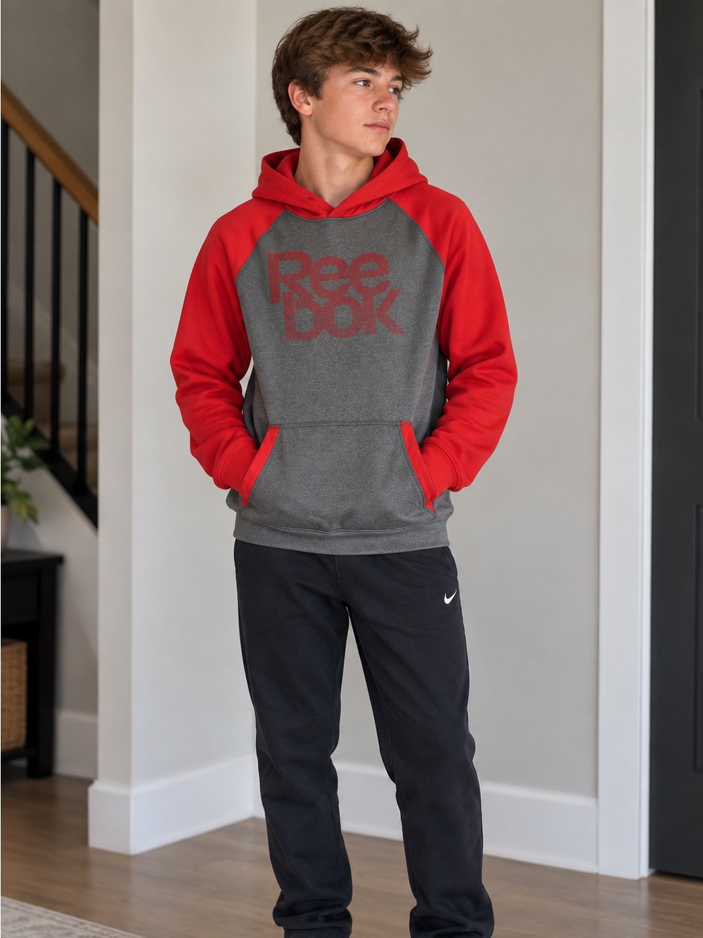 Reebok Red & Gray Boys' Logo Pullover Hoodie